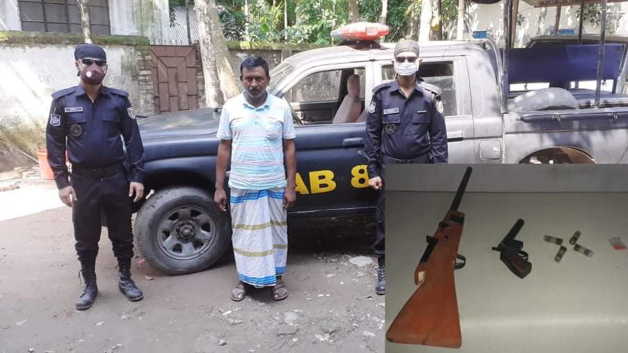 ভোলায় র‌্যাব-০৮ এর অভিযানে অস্ত্র গুলি ও মাদকসহ বাদশা বাহিনীর প্রধান বাদশা আটক-১